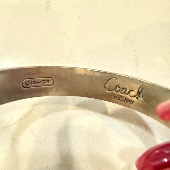 EUC Coach Silver Signature Engraved Logo Bangle Bracelet - Picture 2 of 4